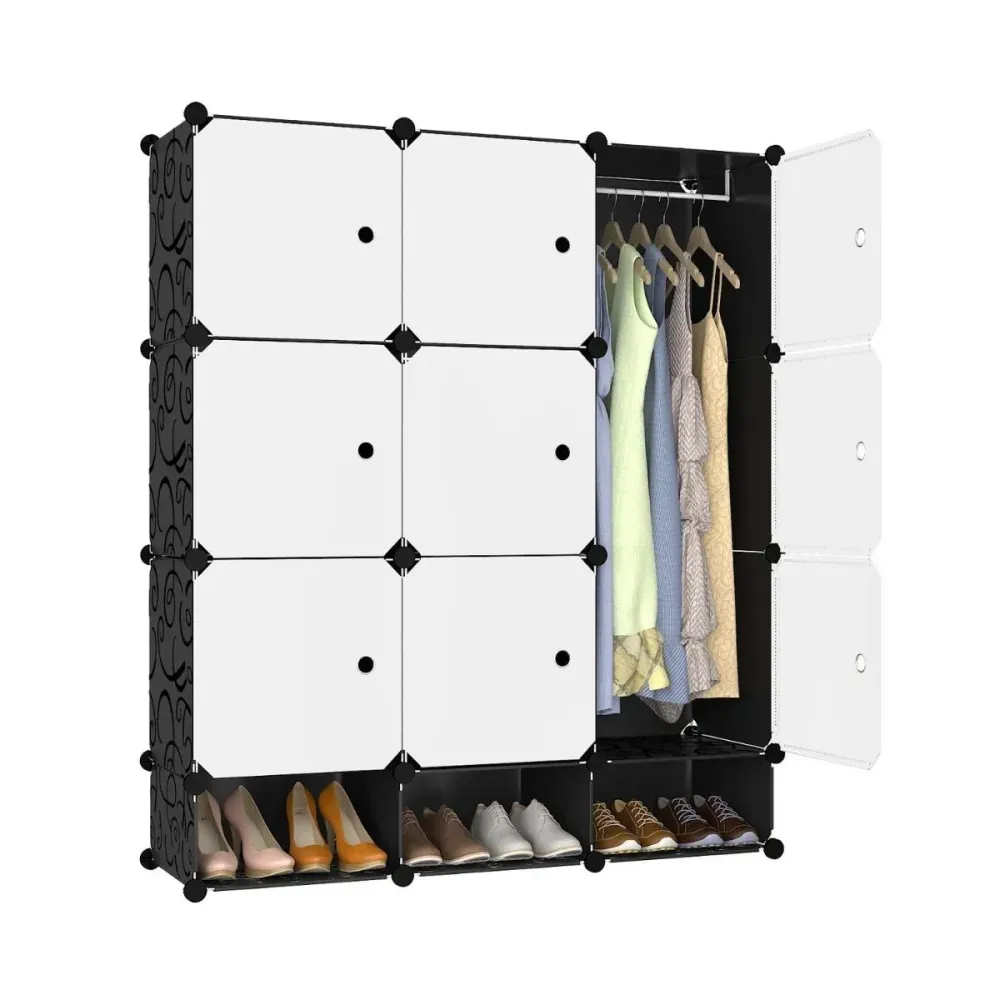 Dulap Modular, 9 Usi, Naimeed D7165, 127x110x37cm , Negru