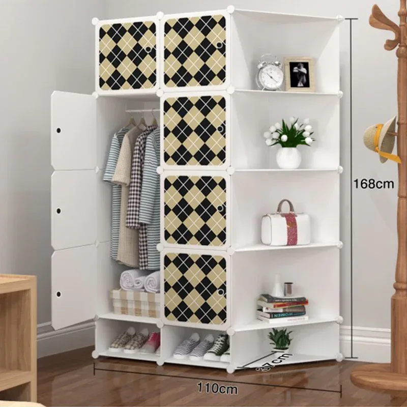 Dulap modular din plastic cu schelet metalic, D3257W, Alb cu Modele, 168 x 110 x 37 cm