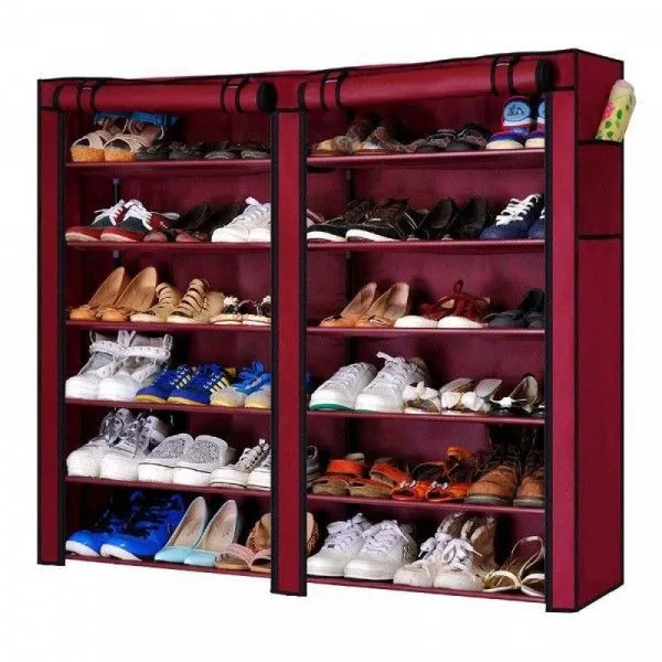 Dulap de pantofi textil dublu, 12 rafturi, 36 de perechi de incaltaminte