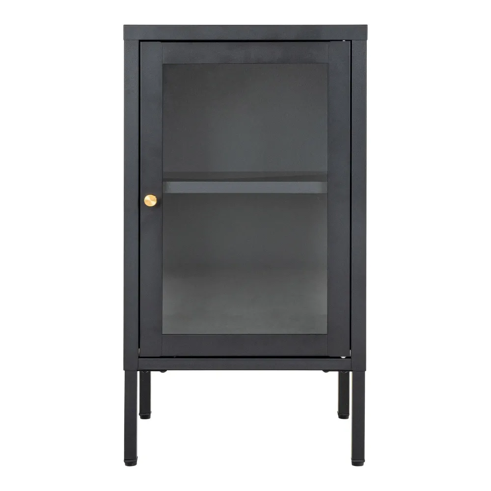 Vitrina mica Dalby cu 1 usa de sticla, din otel negru 38x35x70 cm