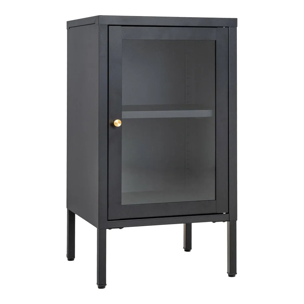 Vitrina mica Dalby cu 1 usa de sticla, din otel negru 38x35x70 cm