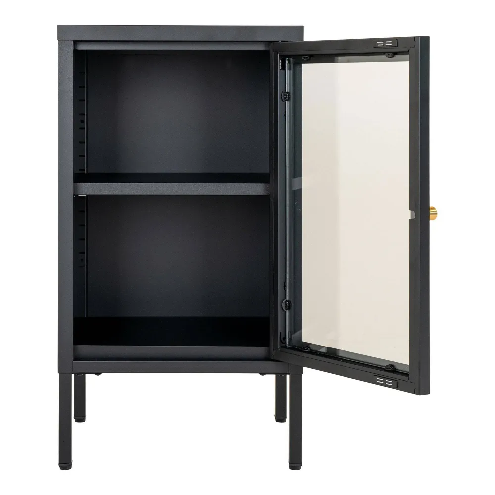Vitrina mica Dalby cu 1 usa de sticla, din otel negru 38x35x70 cm