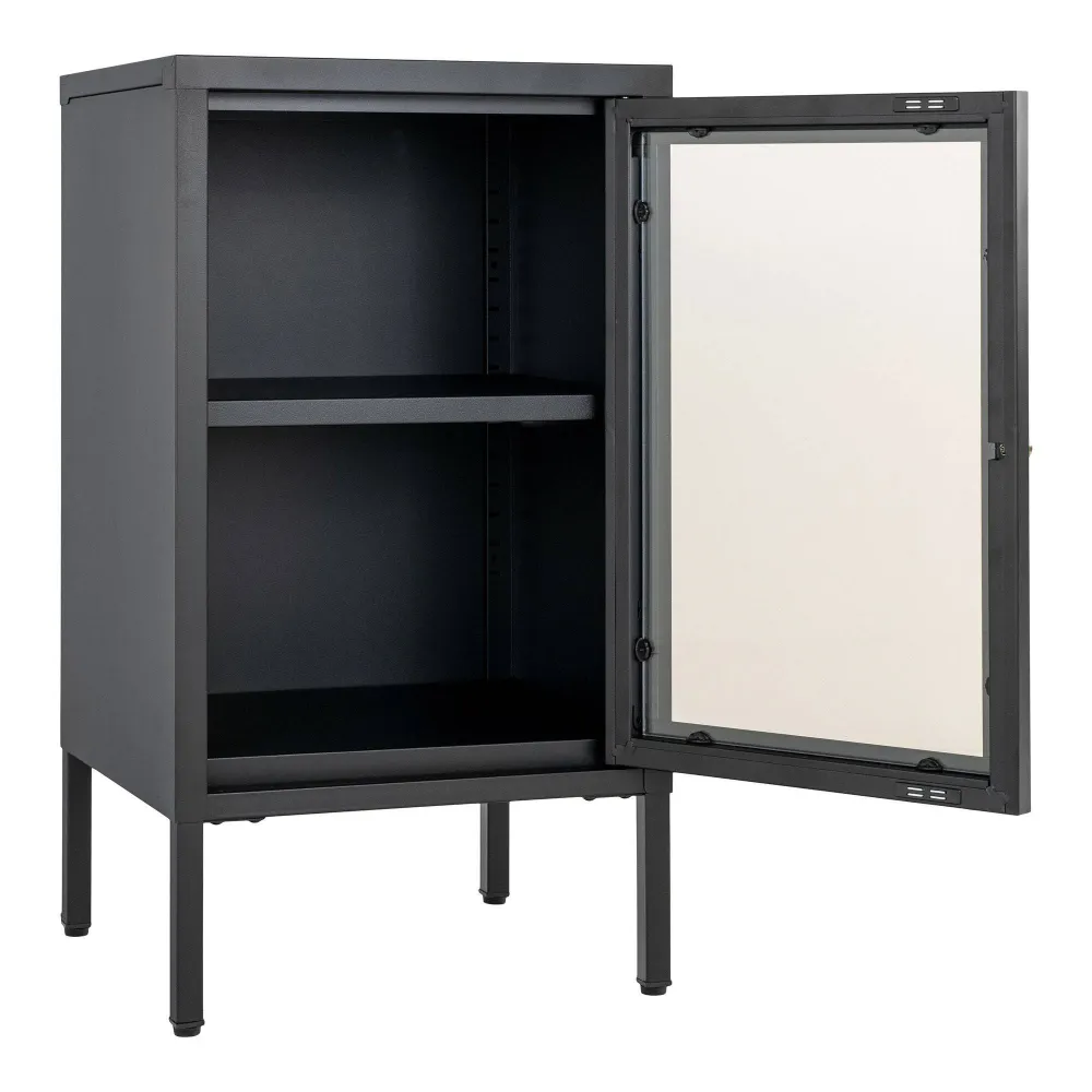 Vitrina mica Dalby cu 1 usa de sticla, din otel negru 38x35x70 cm