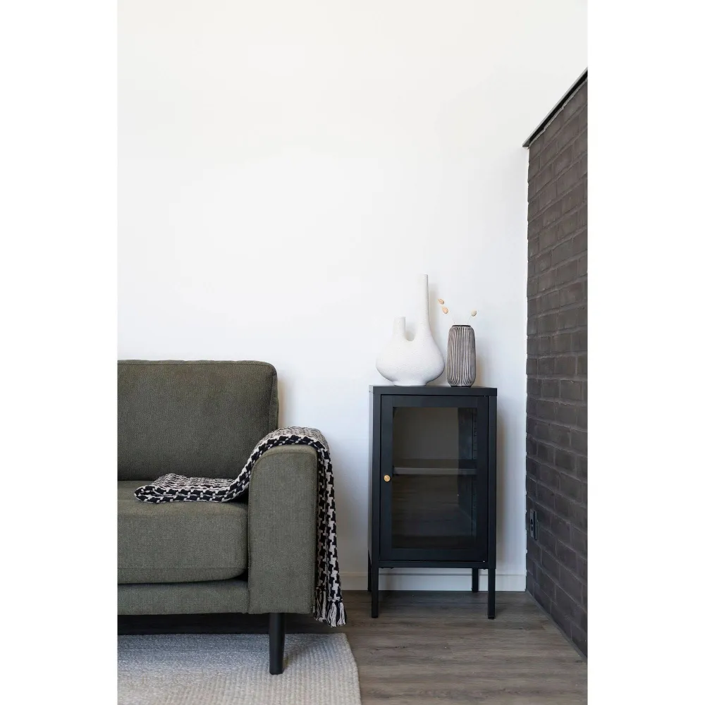 Vitrina mica Dalby cu 1 usa de sticla, din otel negru 38x35x70 cm