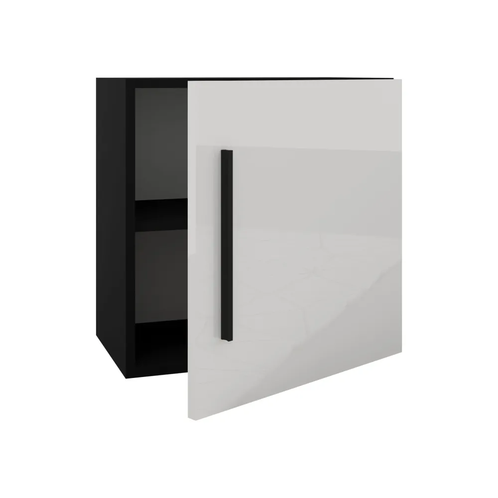 Cub haaus Kos, O Usa, Negru/Alb Lucios, MDF, 50 x 30 x 50 cm