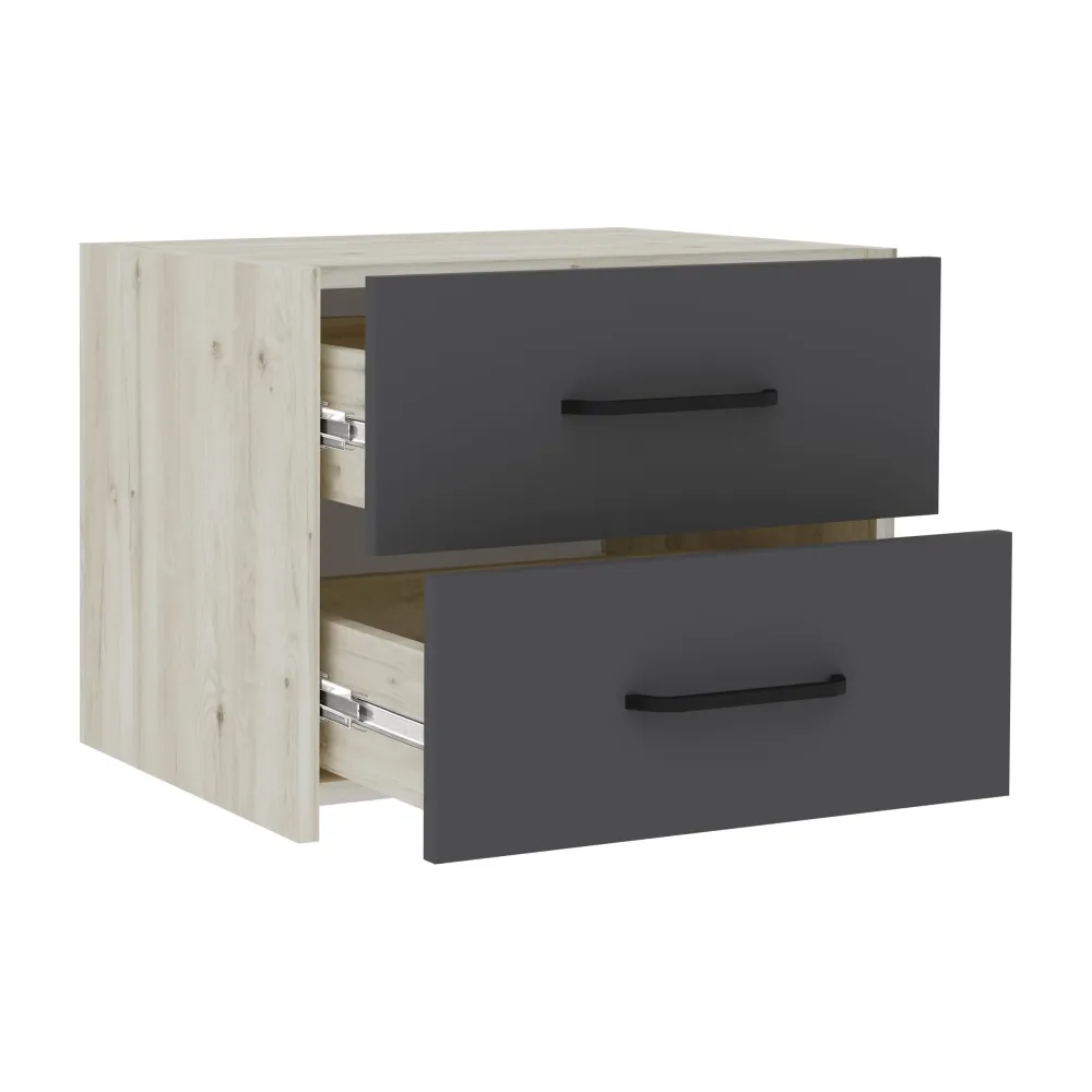 Set 2 Noptiere Malmo, 2 Sertare, Stejar Alb/Antracit, 50 x 40 x 40 cm