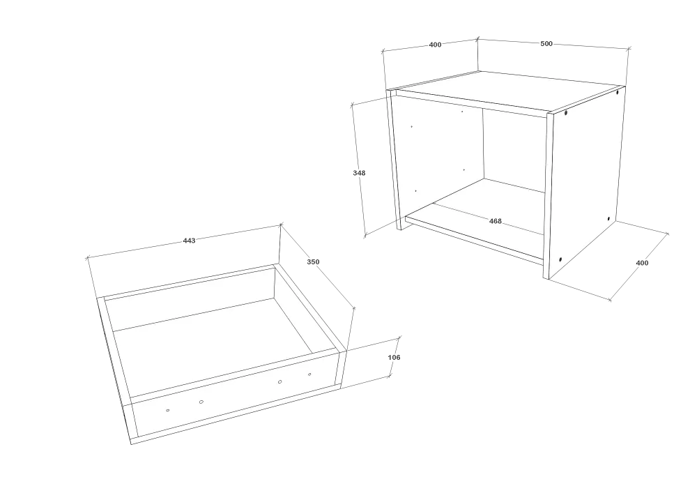 Set 2 Noptiere Malmo, 2 Sertare, Stejar Alb/Antracit, 50 x 40 x 40 cm