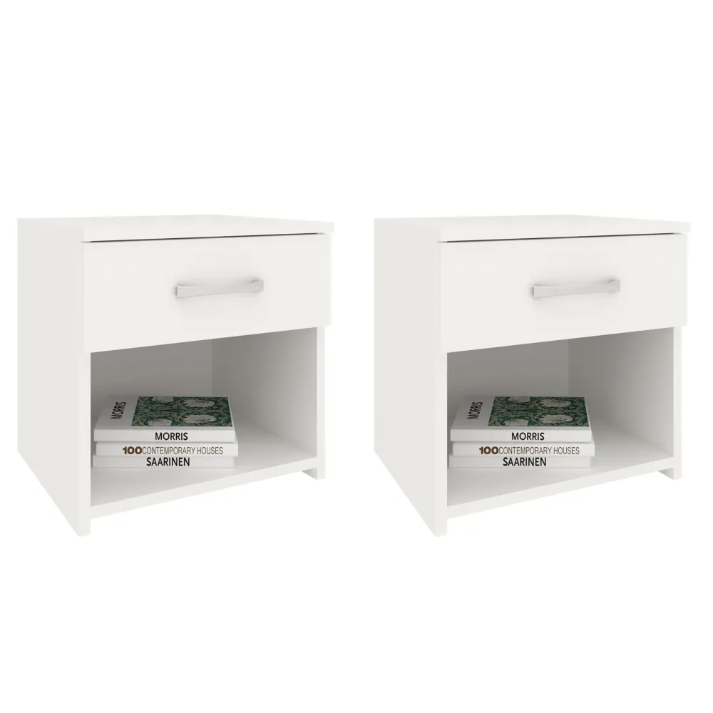 Set 2 Noptiere Remi, 1 Sertar, Alb, 40 x 35 x 40 cm