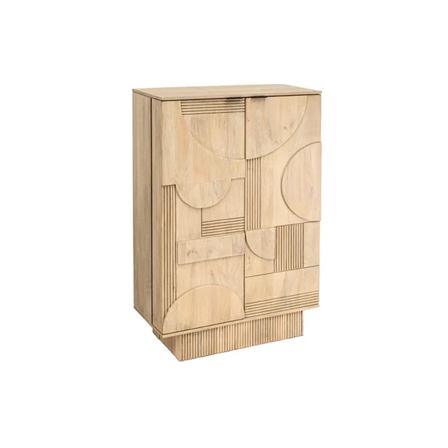 Dulap bar alb natur din lemn de mango Art Deco
