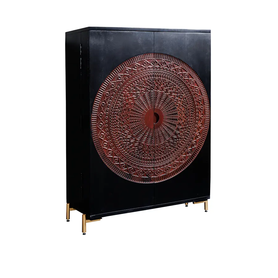 Dulap bar negru din lemn Mandala Invicta Interior