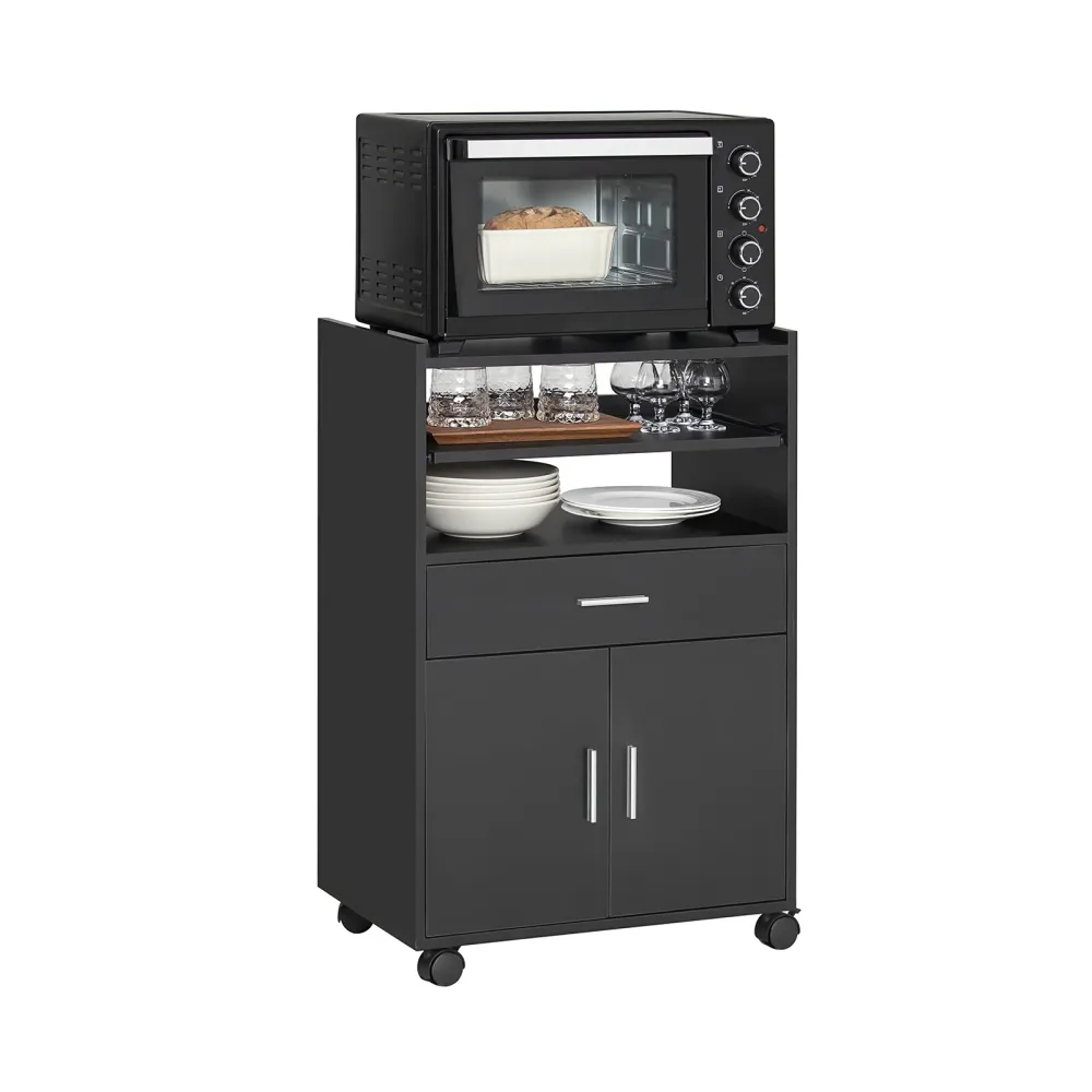 Pre-sare SoBuy FSB09-SCH Carucior de bucatarie cu roti si raft extractibil pentru cuptor cu microunde - dulap cu sertar, r...