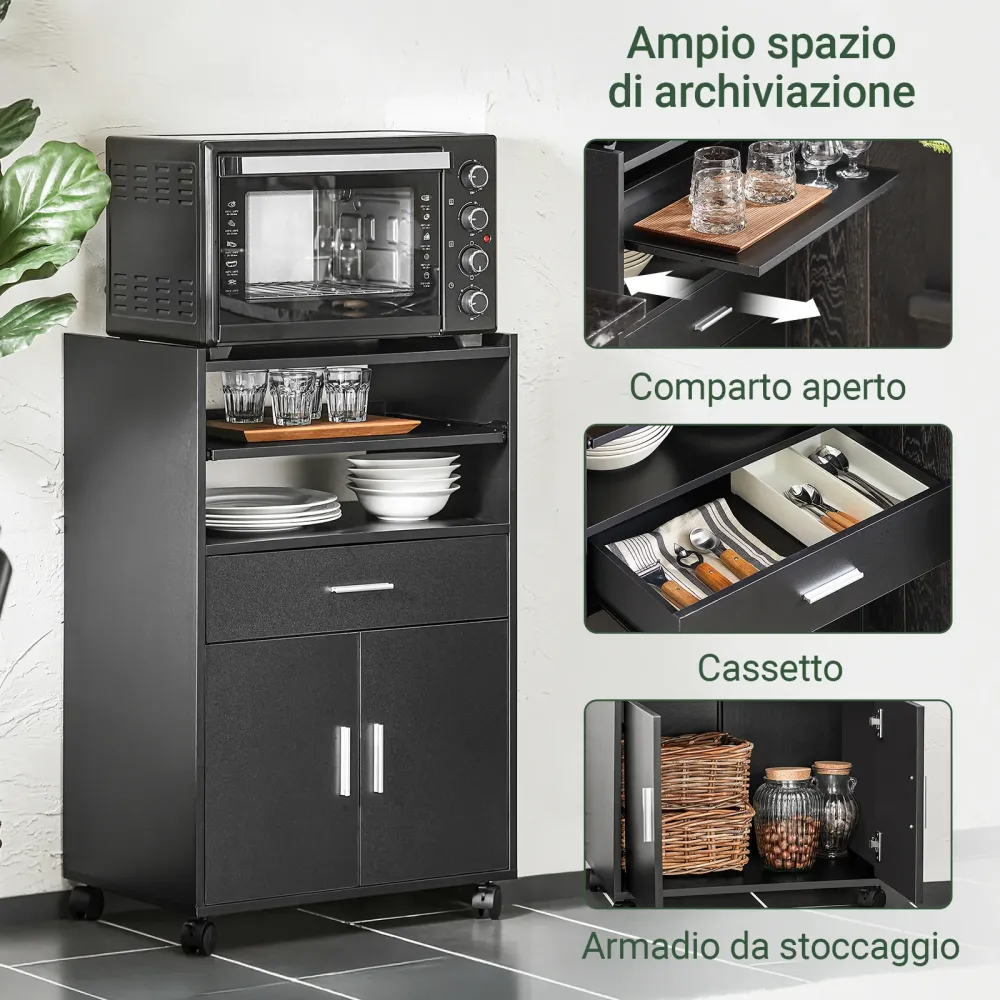Pre-sare SoBuy FSB09-SCH Carucior de bucatarie cu roti si raft extractibil pentru cuptor cu microunde - dulap cu sertar, r...