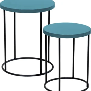 Set 2 masute albastre din metal albastru, 36 cm si 40 cm diametru