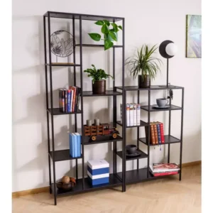 Etajera COSTA , negru mat, PAL laminat/metal, 70x30x178 cm