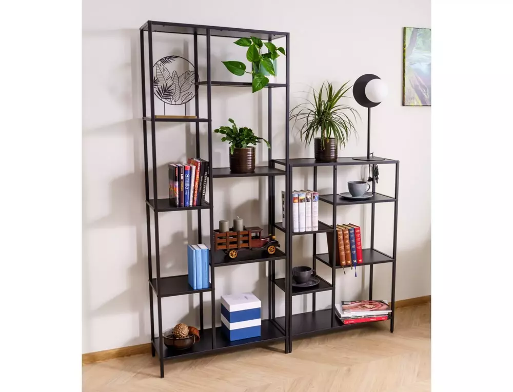 Etajera COSTA , negru mat, PAL laminat/metal, 70x30x178 cm