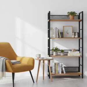 Etajera KELER TIP 1, negru/stejar, DTD laminat/metal, 60x28x121 cm