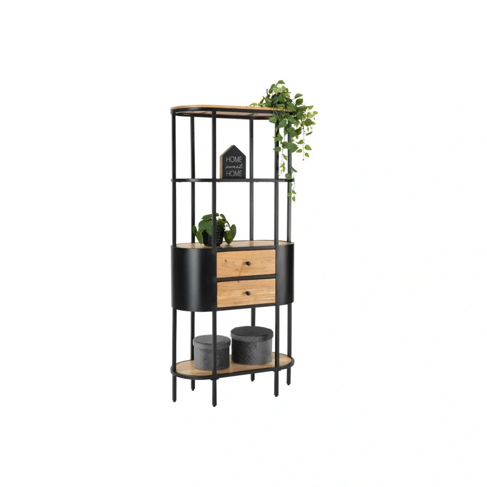 Etajera RAVIN, stejar/negru, metal/lemn, 78x36x172 cm