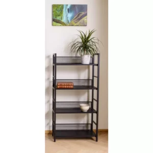 Etajera RAW R4, negru, PAL laminat/metal, 60x28x121 cm