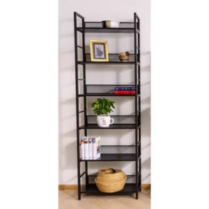 Etajera RAW R5, negru, PAL laminat/metal, 60x28x154 cm