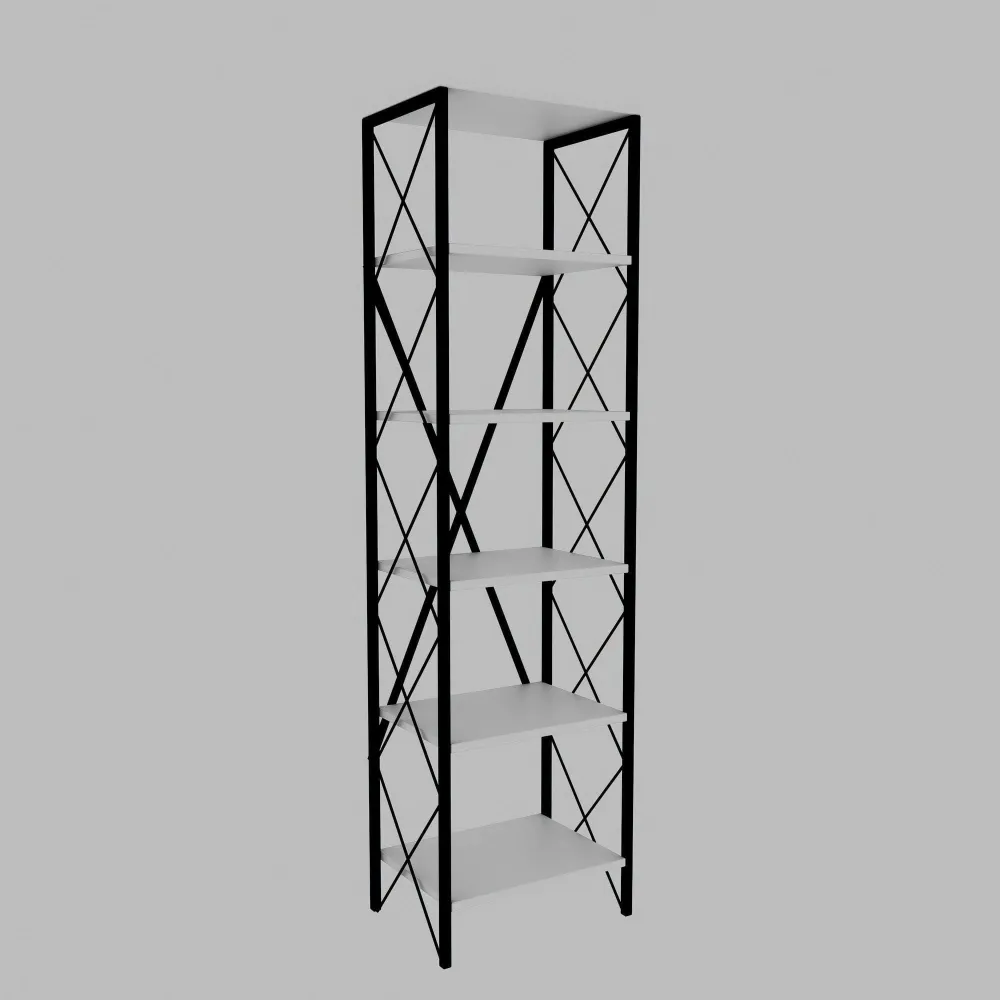 Etajera SUADIYE, alb/negru, PAL melaminat/metal, 50x30x180 cm