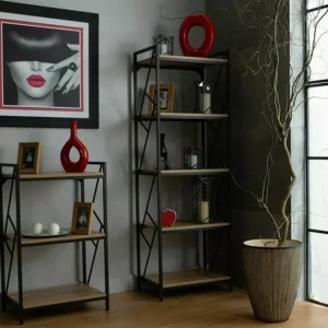 Etajera TABLO R3, stejar/maro inchis, PAL laminat/metal, 60x40x99 cm