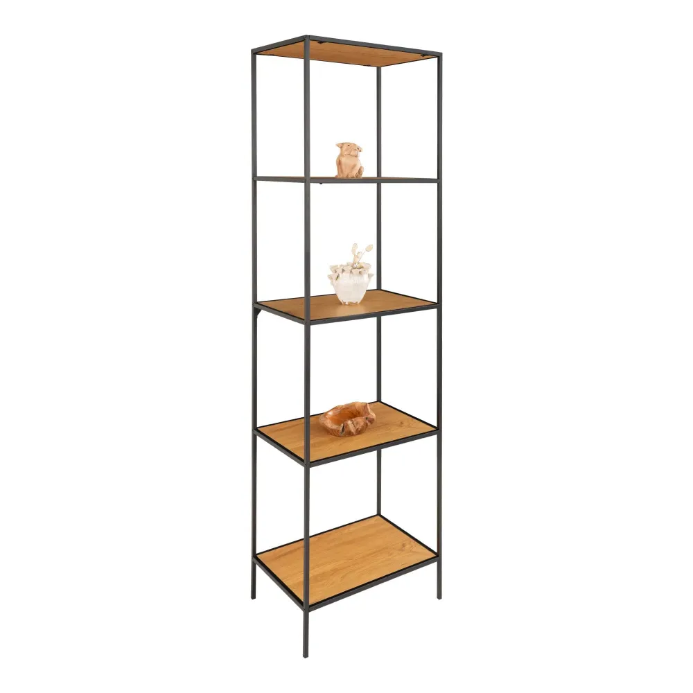 Etajera Vita cu 5 rafturi, aspect stejar, rama neagra 51x36x170 cm