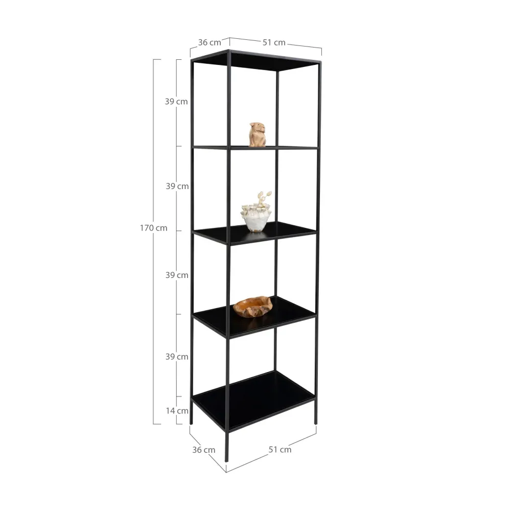 Etajera Vita cu 5 rafturi, negru, rama neagra 51x36x170 cm