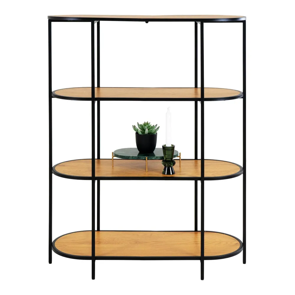 Vita Etajera ovala cu 4 rafturi, aspect stejar, rama neagra 85x36x111 cm