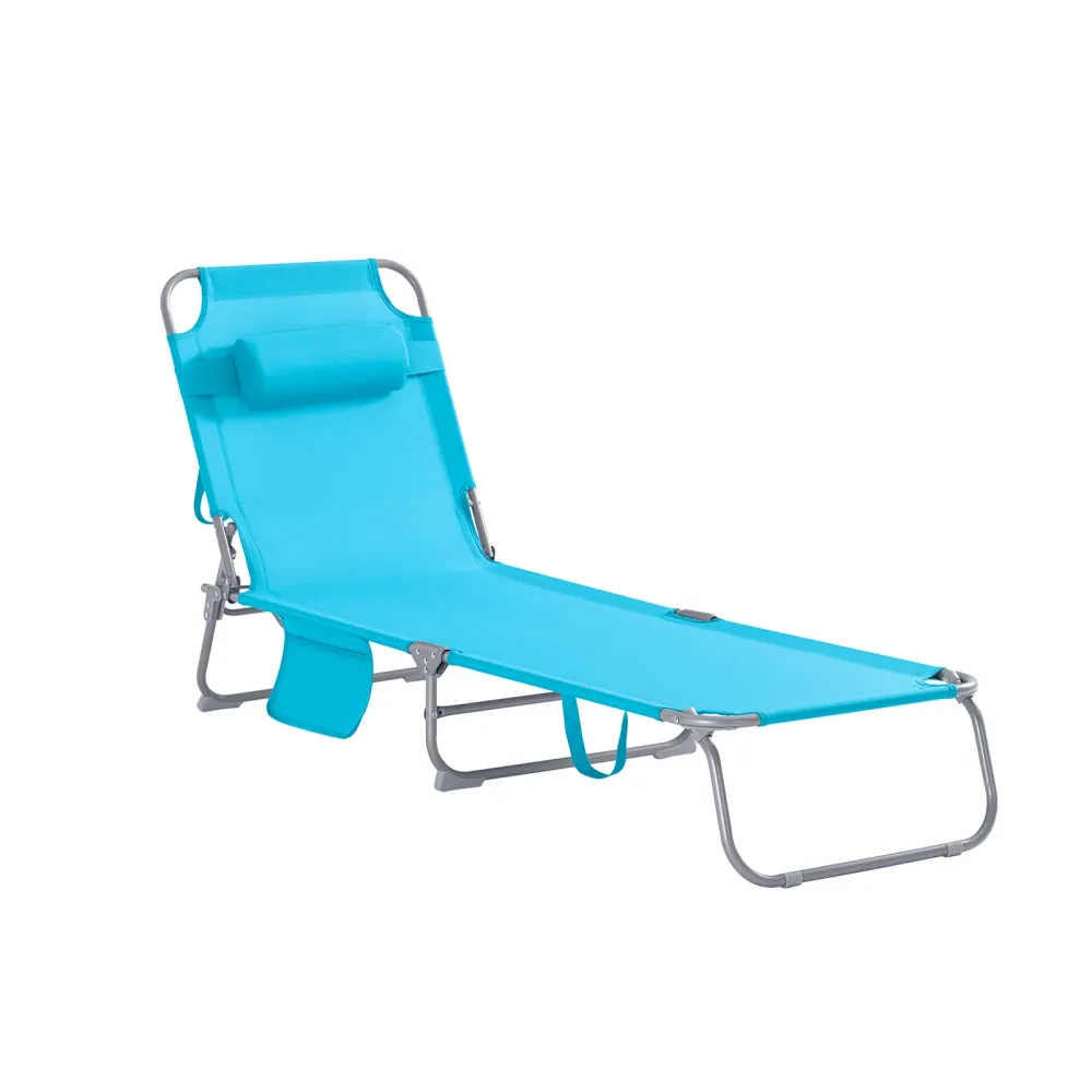 SoBuy OGS35-B Șezlong de grădină rabatabil Șezlong cu pernă și buzunar lateral Șezlong de exterior pentru patio, camping,...