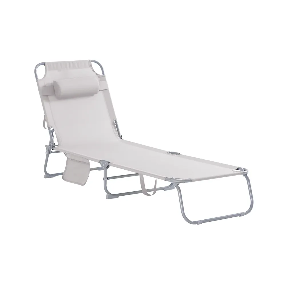 SoBuy OGS35-MI Șezlong de grădină rabatabil Șezlong cu pernă și buzunar lateral Șezlong de exterior pentru patio, camping,...