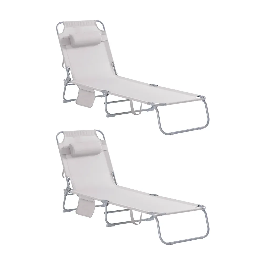 SoBuy OGS35-MIX2 Set de 2 șezlonguri de grădină șezlong cu pernă și buzunar lateral șezlong de exterior pentru terasă, pla...
