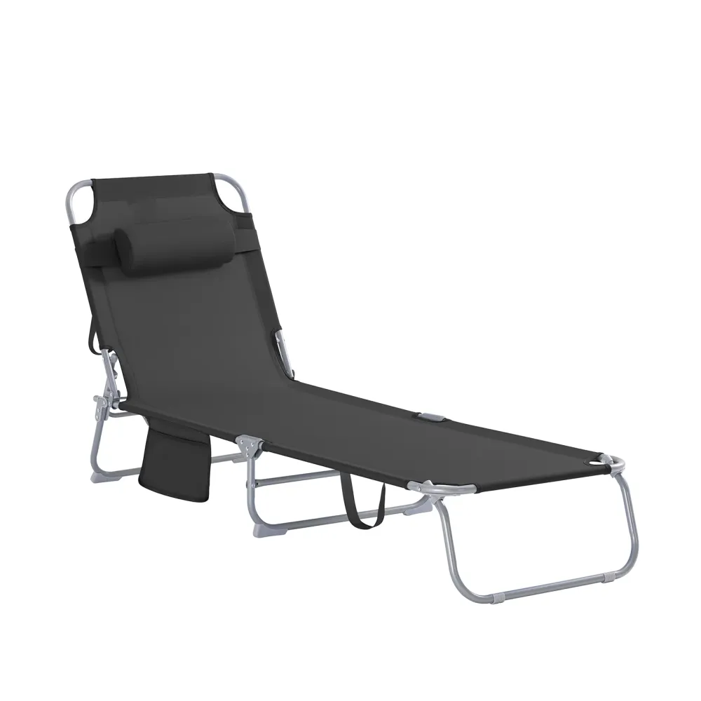 SoBuy OGS35-SCH șezlong de grădină înclinabil șezlong cu pernă și buzunar lateral șezlong de exterior pentru patio, campin...