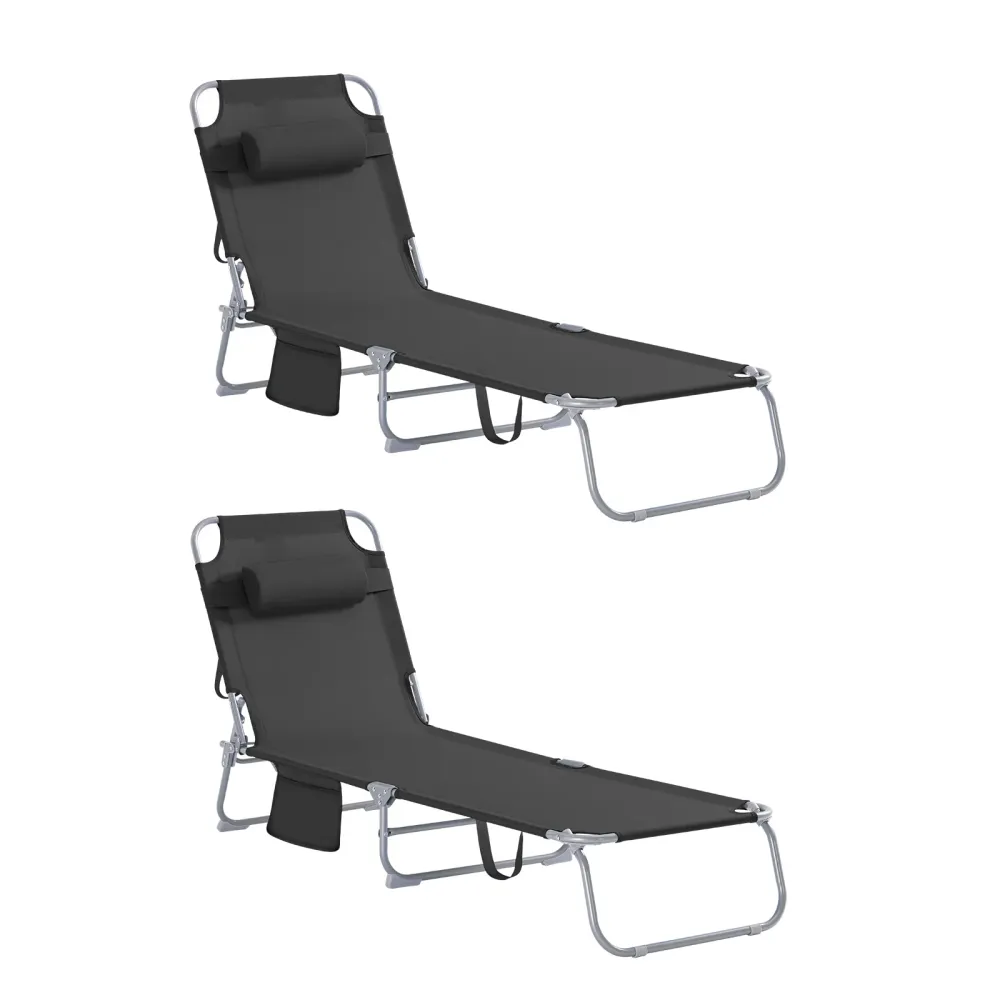 SoBuy OGS35-SCHx2 Set de 2 șezlonguri de grădină șezlong cu pernă și buzunar lateral șezlong de exterior pentru terasă, pl...