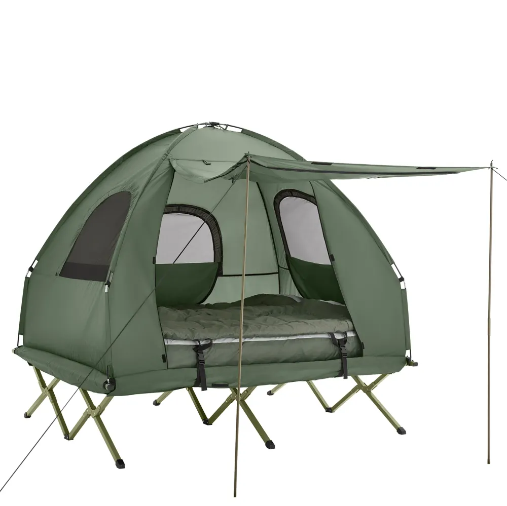 SoBuy OGS61-L-GR Cort de camping pentru 2 persoane Pat supraetajat Cort 4 1 cu geanta de transport Pat de tabara pliabil V...