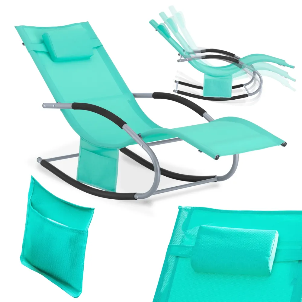 SoBuy Rocking Garden Deckchair - balansoar de exterior din textilen albastru păun cu cadru metalic, 150x63x87cm, șezlong p...