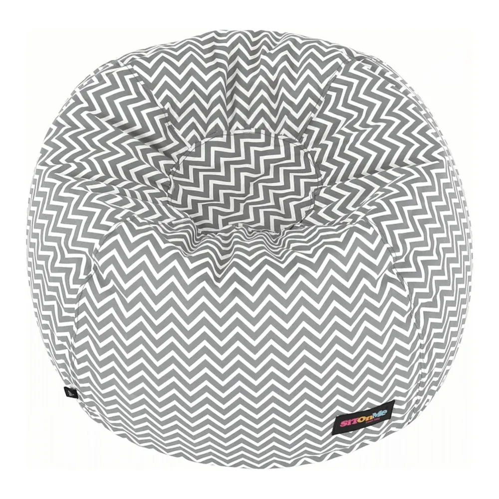 Fotoliu puf GOMBY, material textil/biluțe din polistiren, gri/alb/model zig-zag, 60x50x60 cm