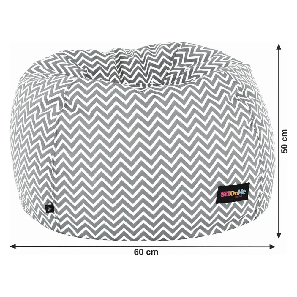 Fotoliu puf GOMBY, material textil/biluțe din polistiren, gri/alb/model zig-zag, 60x50x60 cm