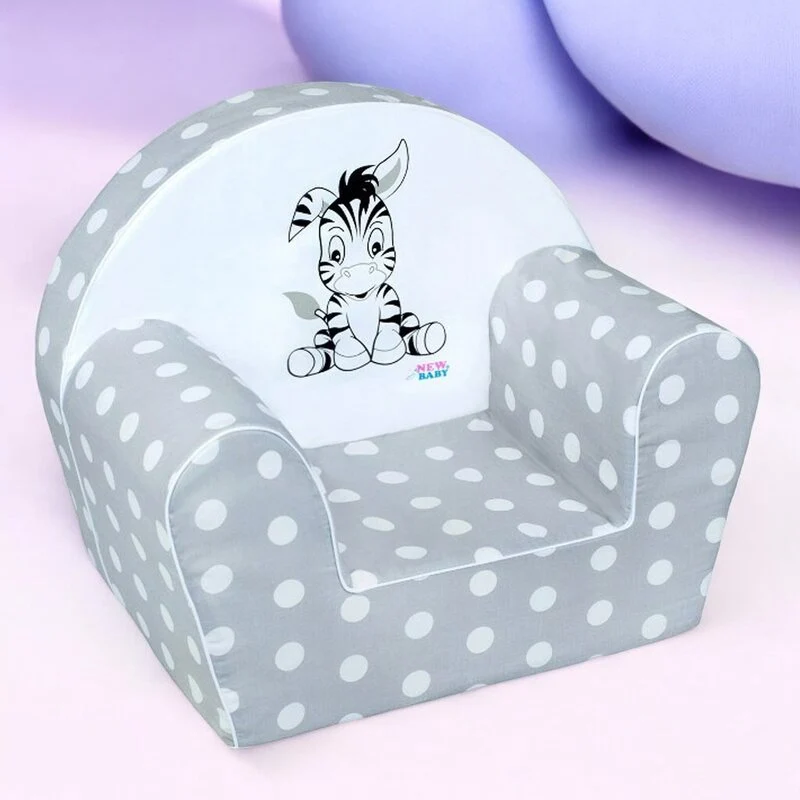 Fotoliu din burete, New Baby, Pentru copii, 42x53, Din spuma, Cu husa din bumbac, 9 luni - 5 ani, Zebra Grey