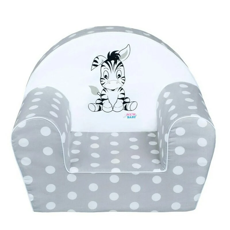 Fotoliu din burete, New Baby, Pentru copii, 42x53, Din spuma, Cu husa din bumbac, 9 luni - 5 ani, Zebra Grey