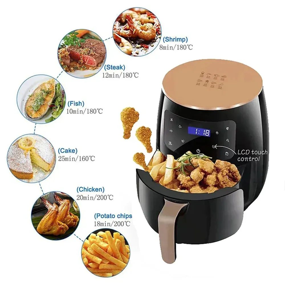 Friteuza cu aer cald, Air Fryer, 2400W, capacitate 6L ,afisaj digital, LCD Touch control