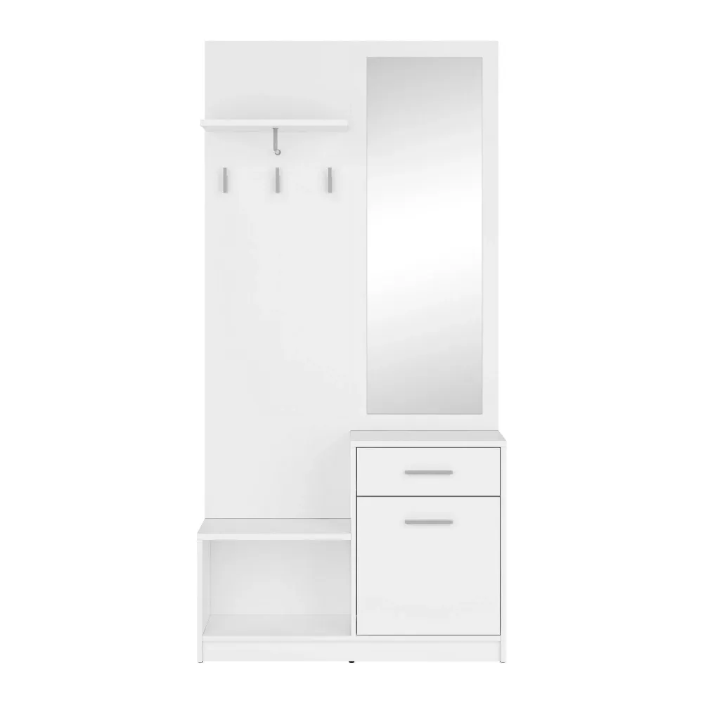 Cuier cu oglindă alb NEPO PLUS, 90X31X186 CM