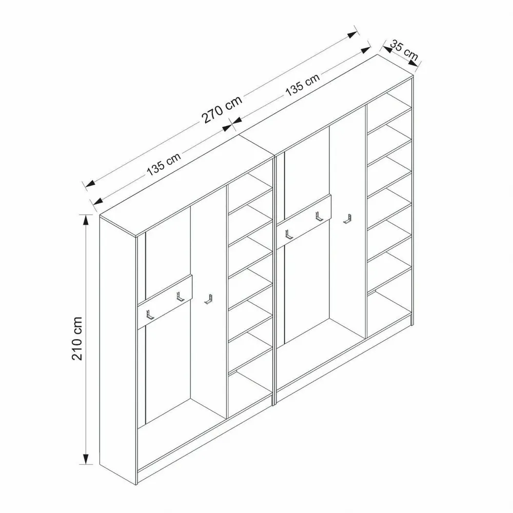 Mobilier hol KALE 8123, alb, PAL melaminat, 270x35x210 cm