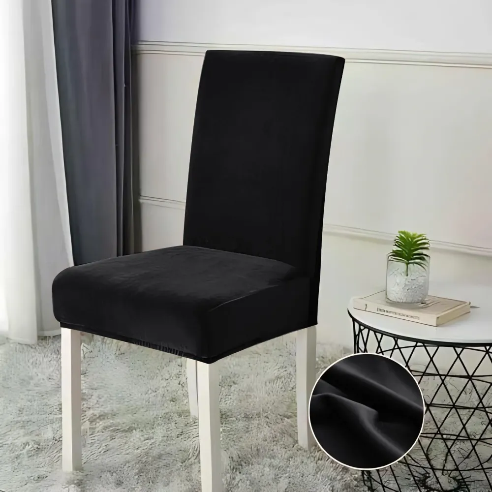 Set 4 Huse Scaun Universale, Catifea, Elastic, Negru, E-05