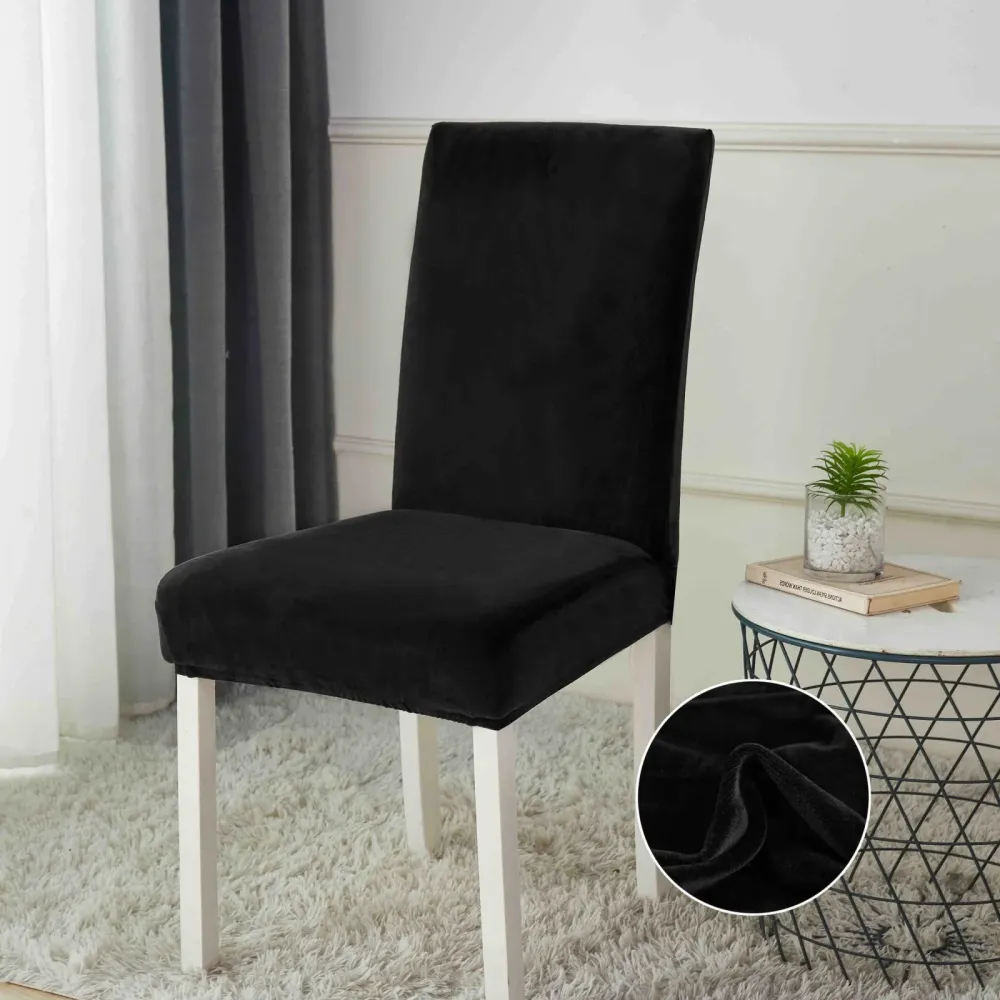 Set 6 Huse Universale pentru Scaun, din Catifea, Negru