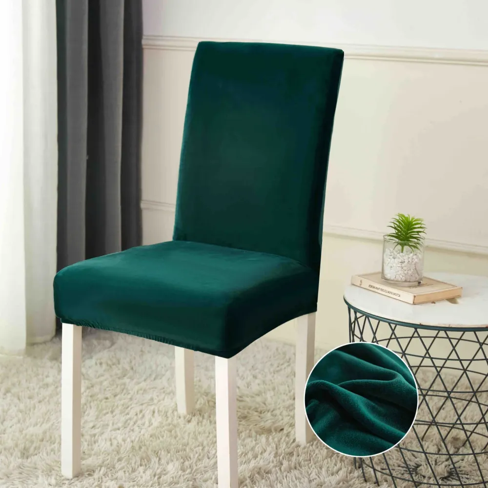 Set 6 Huse Universale pentru Scaun, din Catifea, Verde Smarald