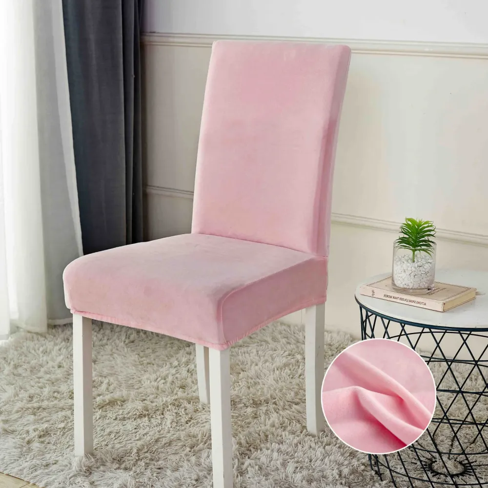 Set 6 Huse Universale pentru Scaun, din Catifea, Roz Deschis