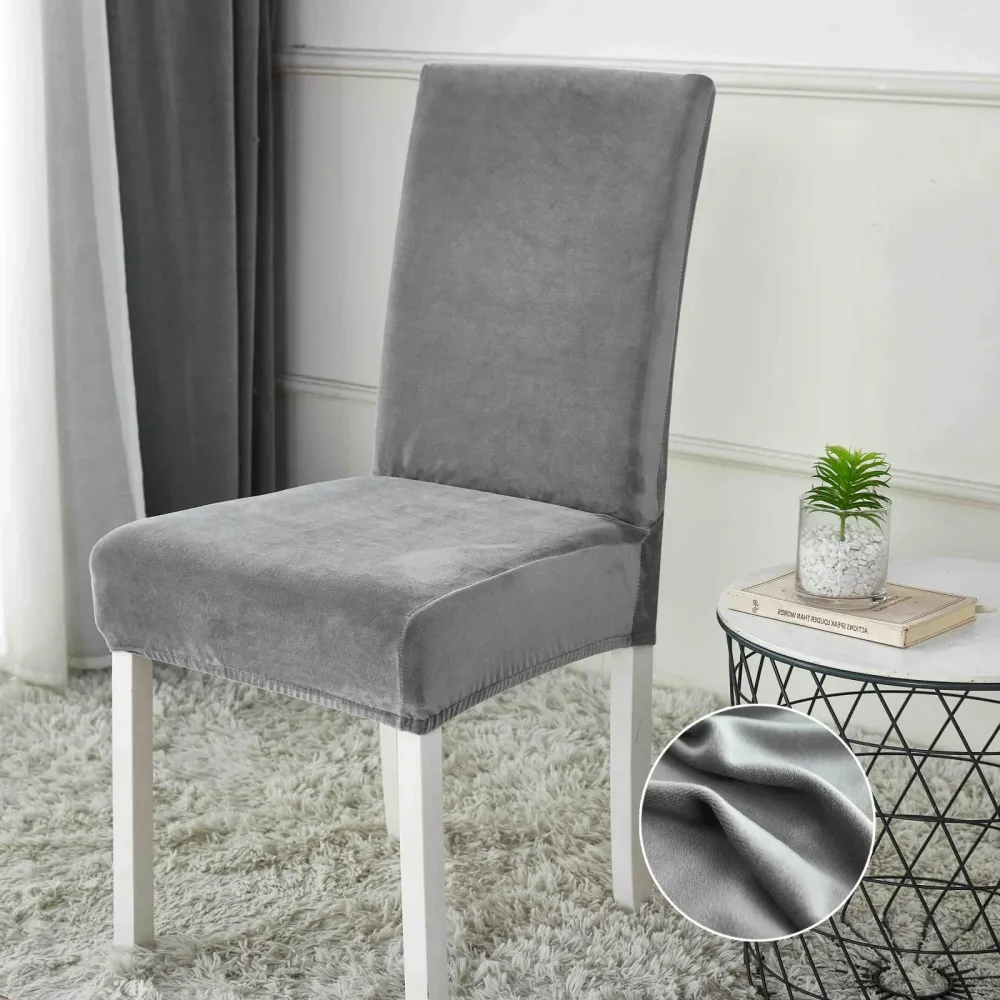 Set 6 Huse Universale pentru Scaun, din Catifea, Gri Deschis