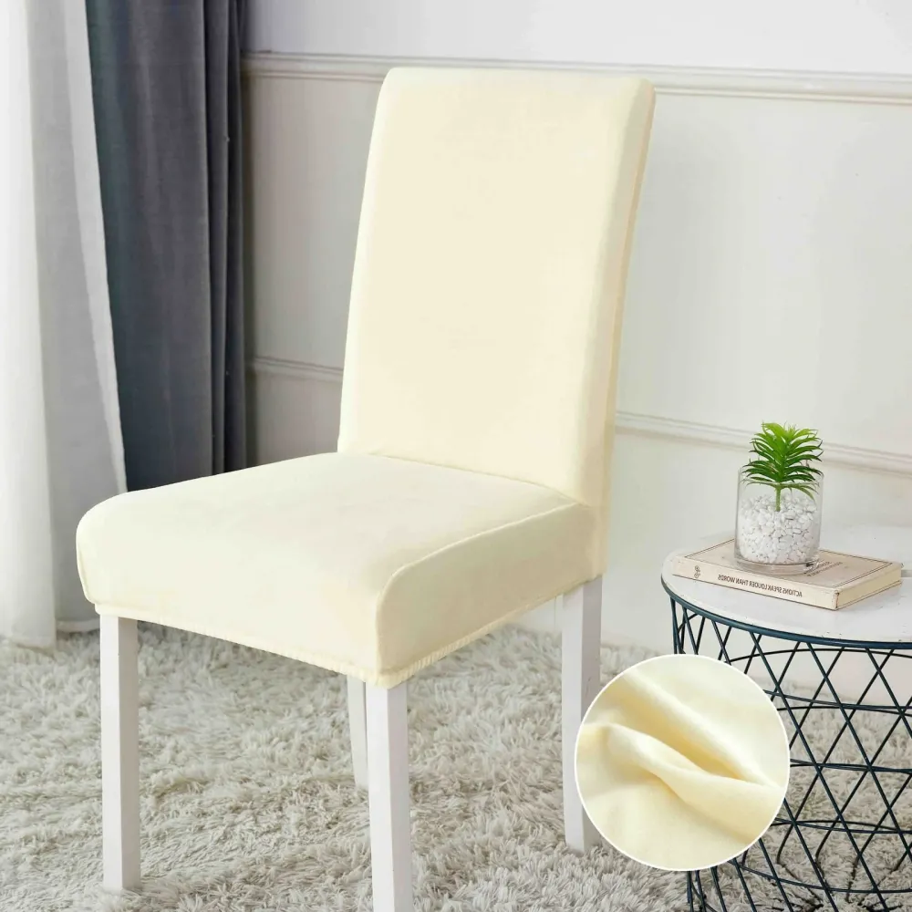 Set 6 Huse Universale pentru Scaun, din Catifea, Crem