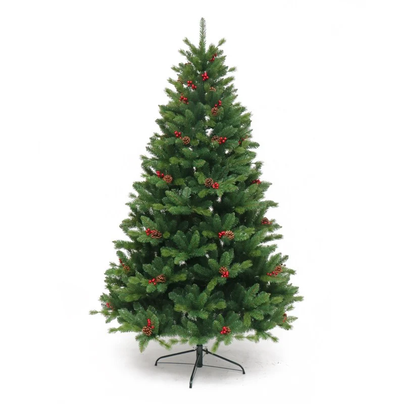 Brad artificial de Craciun Bogat, decorat cu conuri pin rosii, inaltime 240 cm, 1652 ramuri,suport metalic inclus