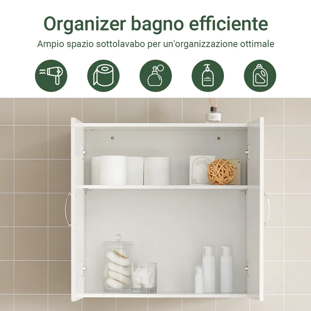 SoBuy FRG231-W Dulap de perete baie Dulap de perete pentru bucătărie cu două uși alb L60*D30*H60 cm